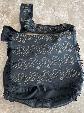 Fina Firenze vtg black leather hobo boho bag pre owned